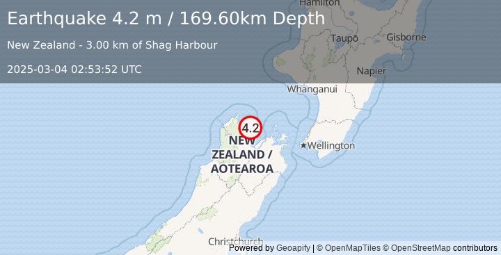 Earthquake COOK STRAIT, NEW ZEALAND (4.2 m) (2025-03-04 02:53:52 UTC)