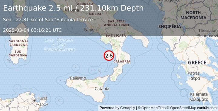 Earthquake SOUTHERN ITALY (2.5 ml) (2025-03-04 03:16:21 UTC)