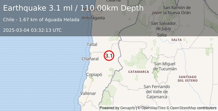 Earthquake ATACAMA, CHILE (3.1 ml) (2025-03-04 03:32:13 UTC)