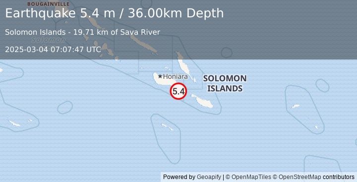 Earthquake SOLOMON ISLANDS (5.4 m) (2025-03-04 07:07:47 UTC)