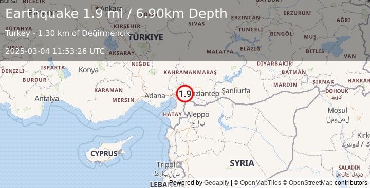 Earthquake CENTRAL TURKEY (1.9 ml) (2025-03-04 11:53:26 UTC)