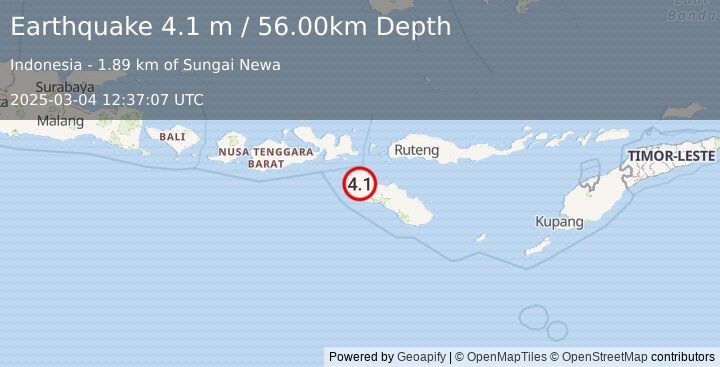 Earthquake SUMBA REGION, INDONESIA (4.1 m) (2025-03-04 12:37:07 UTC)