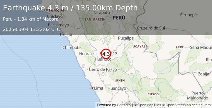 Earthquake CENTRAL PERU (4.3 m) (2025-03-04 13:22:02 UTC)