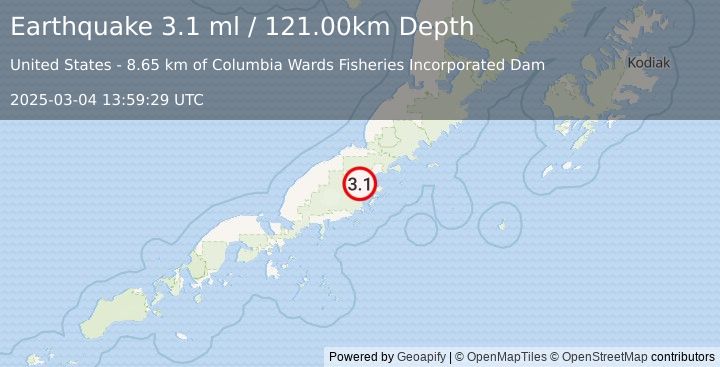 Earthquake ALASKA PENINSULA (3.1 ml) (2025-03-04 13:59:29 UTC)