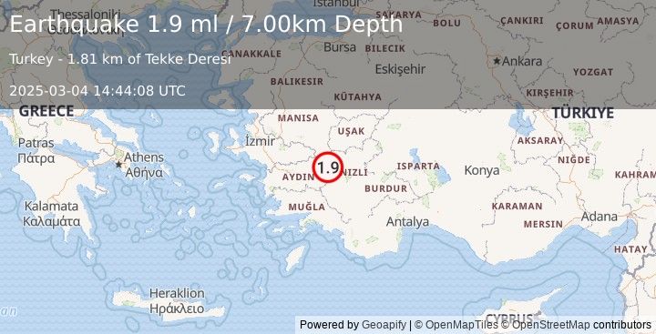 Earthquake WESTERN TURKEY (1.9 ml) (2025-03-04 14:44:08 UTC)