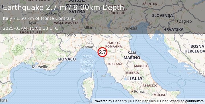 Earthquake NORTHERN ITALY (2.6 ml) (2025-03-04 15:00:12 UTC)