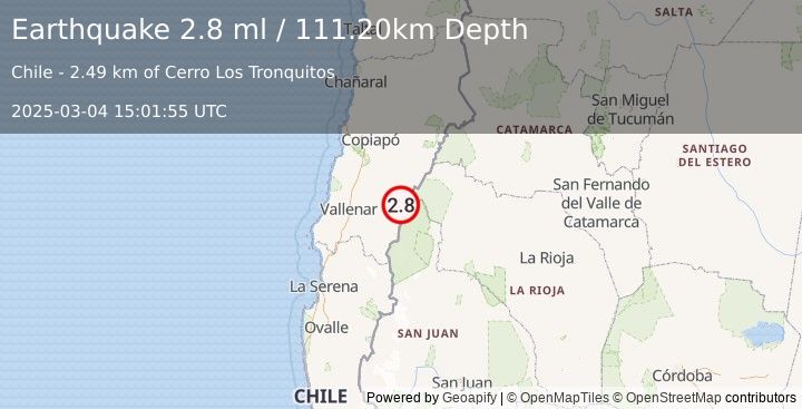 Earthquake ATACAMA, CHILE (2.8 ml) (2025-03-04 15:01:55 UTC)