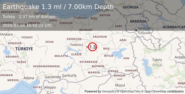 Earthquake EASTERN TURKEY (1.3 ml) (2025-03-04 16:56:22 UTC)