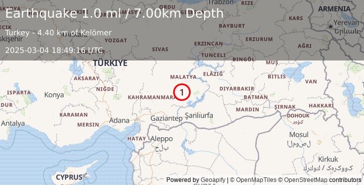 Earthquake EASTERN TURKEY (1.0 ml) (2025-03-04 18:49:16 UTC)