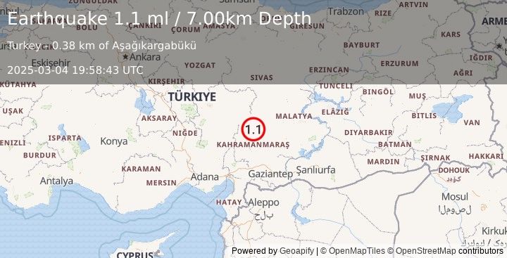 Earthquake CENTRAL TURKEY (1.1 ml) (2025-03-04 19:58:43 UTC)