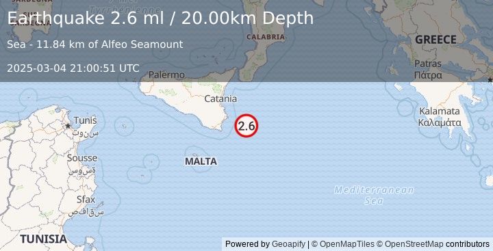 Earthquake SICILY, ITALY (2.6 ml) (2025-03-04 21:00:51 UTC)