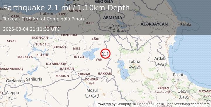 Earthquake TURKEY-IRAN BORDER REGION (2.1 ml) (2025-03-04 21:11:32 UTC)