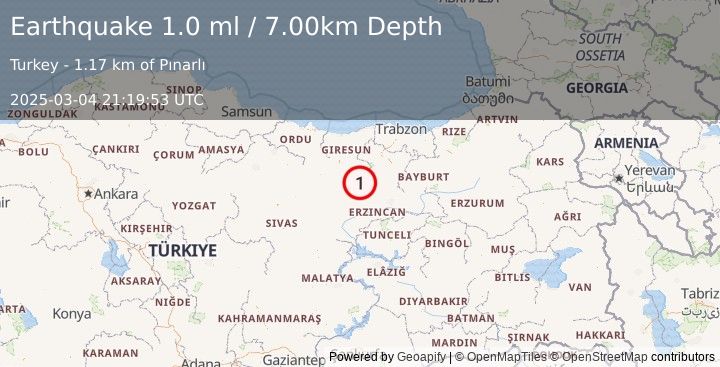 Earthquake EASTERN TURKEY (1.0 ml) (2025-03-04 21:19:53 UTC)