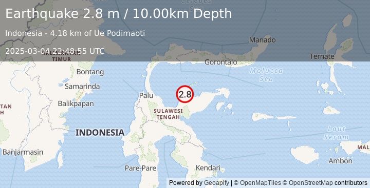 Earthquake SULAWESI, INDONESIA (2.8 m) (2025-03-04 22:48:55 UTC)