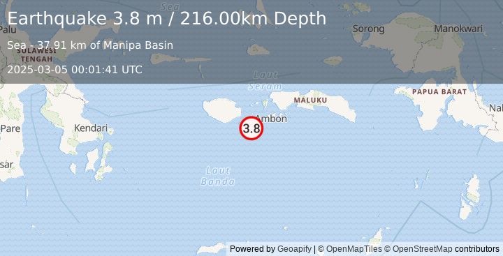 Earthquake BANDA SEA (3.8 m) (2025-03-05 00:01:41 UTC)