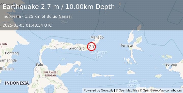 Earthquake MINAHASA, SULAWESI, INDONESIA (2.7 m) (2025-03-05 01:48:54 UTC)