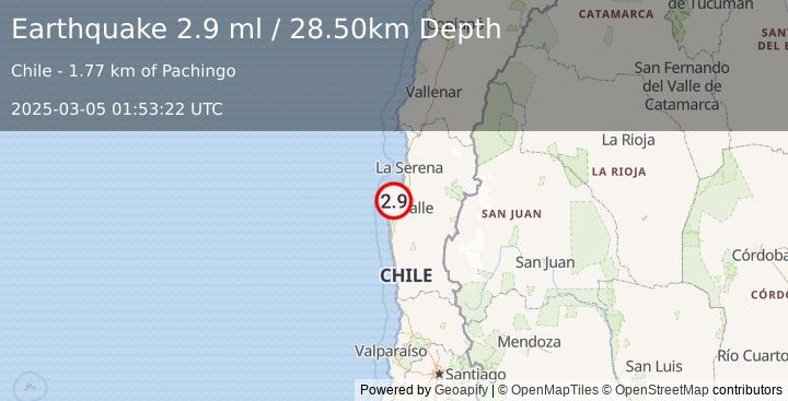 Earthquake COQUIMBO, CHILE (2.9 ml) (2025-03-05 01:53:22 UTC)