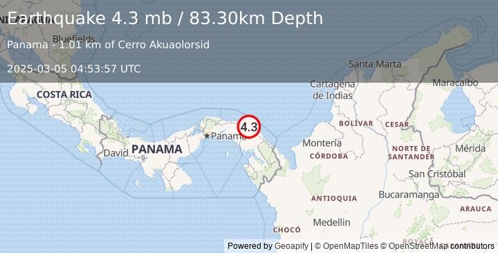 Earthquake PANAMA (4.3 mb) (2025-03-05 04:53:57 UTC)