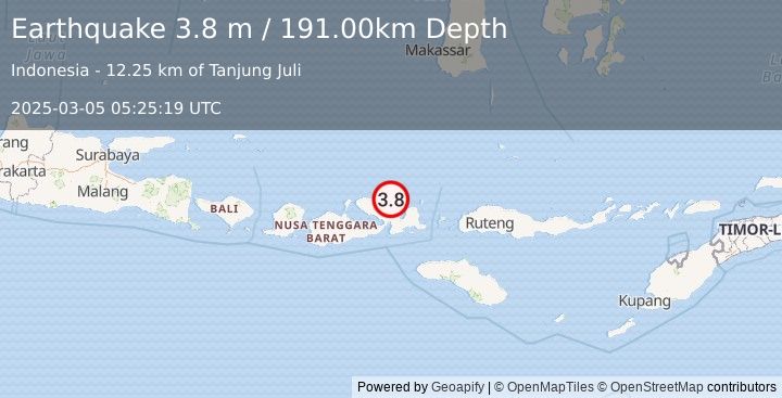 Earthquake SUMBAWA REGION, INDONESIA (3.8 m) (2025-03-05 05:25:19 UTC)