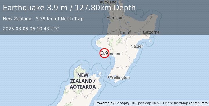 Earthquake NORTH ISLAND OF NEW ZEALAND (3.9 m) (2025-03-05 06:10:43 UTC)