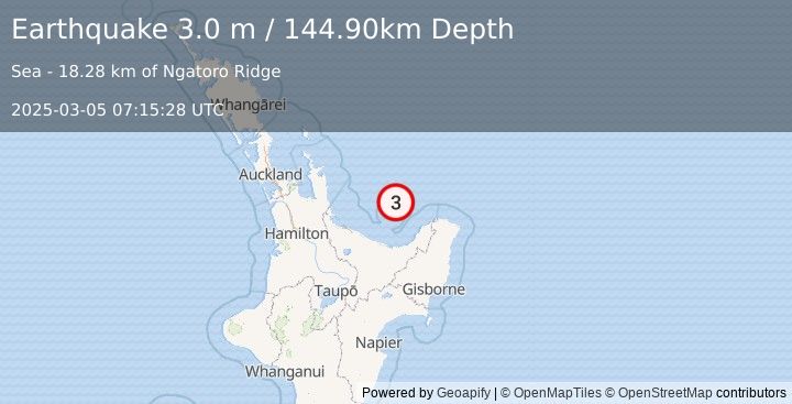 Earthquake OFF E. COAST OF N. ISLAND, N.Z. (3.0 m) (2025-03-05 07:15:28 UTC)