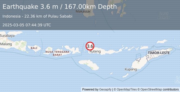 Earthquake FLORES REGION, INDONESIA (3.6 m) (2025-03-05 07:44:39 UTC)