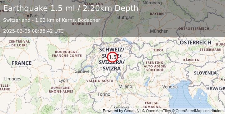 Earthquake SWITZERLAND (1.5 ml) (2025-03-05 08:36:42 UTC)