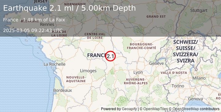 Earthquake FRANCE (2.1 ml) (2025-03-05 09:22:43 UTC)