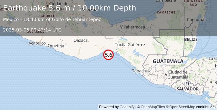 Earthquake OFFSHORE OAXACA, MEXICO (5.5 mw) (2025-03-05 09:43:15 UTC)