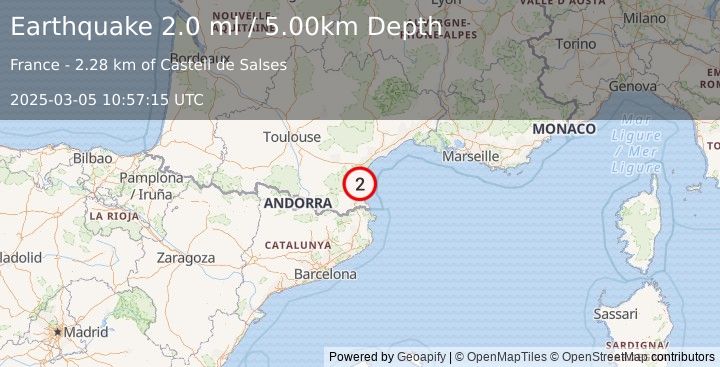 Earthquake PYRENEES (2.0 ml) (2025-03-05 10:57:15 UTC)