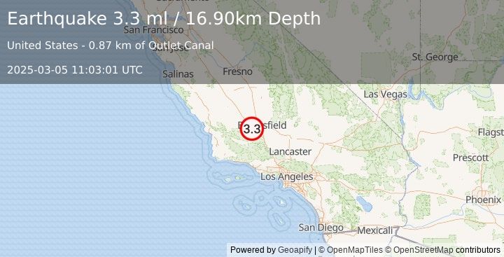 Earthquake CENTRAL CALIFORNIA (3.3 ml) (2025-03-05 11:03:01 UTC)