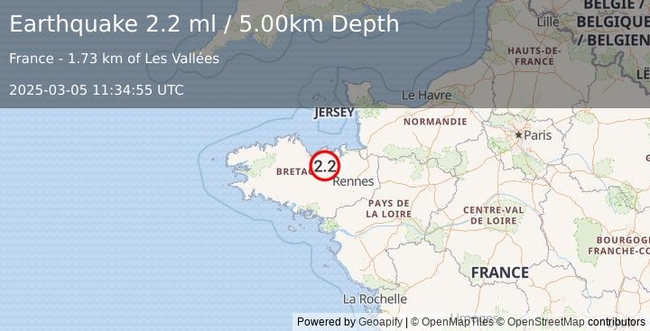 Earthquake FRANCE (2.2 ml) (2025-03-05 11:34:55 UTC)