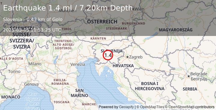 Earthquake SLOVENIA (1.4 ml) (2025-03-05 11:53:25 UTC)