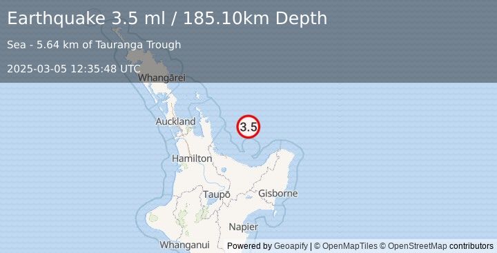 Earthquake OFF E. COAST OF N. ISLAND, N.Z. (3.5 ml) (2025-03-05 12:35:48 UTC)