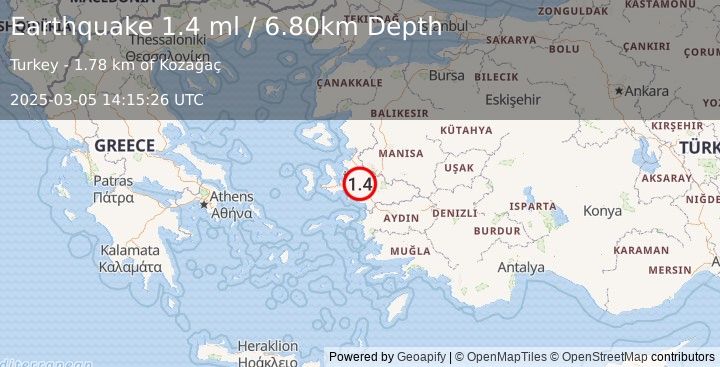 Earthquake WESTERN TURKEY (1.4 ml) (2025-03-05 14:15:26 UTC)