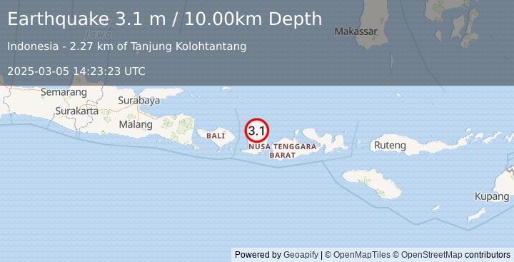 Earthquake LOMBOK REGION, INDONESIA (3.1 m) (2025-03-05 14:23:23 UTC)