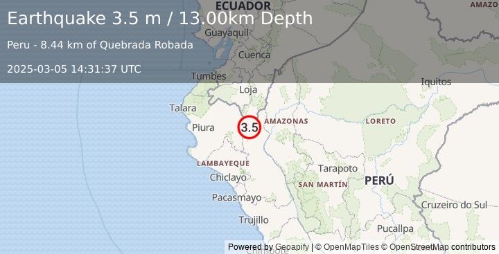 Earthquake NORTHERN PERU (3.5 m) (2025-03-05 14:31:37 UTC)