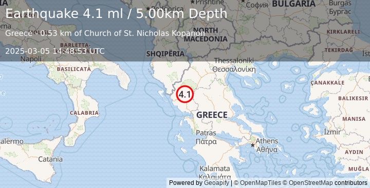 Earthquake GREECE (4.1 ml) (2025-03-05 14:48:53 UTC)