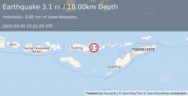 Earthquake FLORES REGION, INDONESIA (3.1 m) (2025-03-05 15:21:55 UTC)