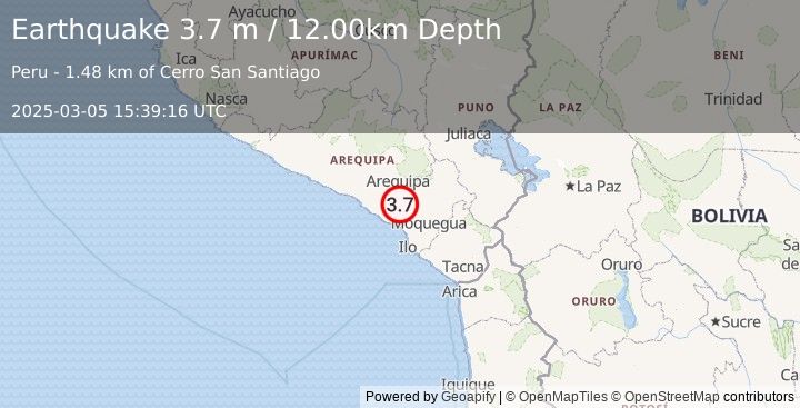 Earthquake SOUTHERN PERU (3.7 m) (2025-03-05 15:39:16 UTC)