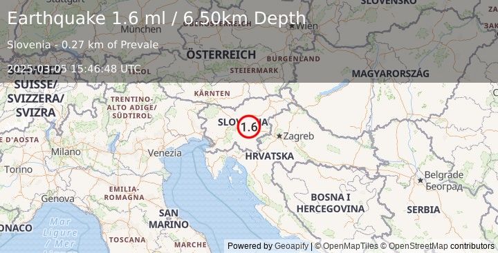 Earthquake SLOVENIA (1.6 ml) (2025-03-05 15:46:48 UTC)