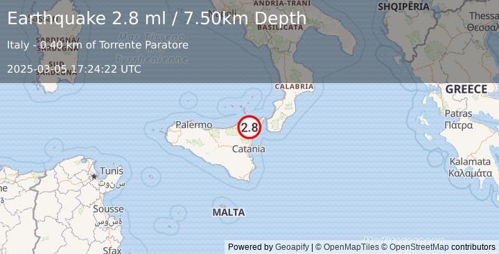 Earthquake SICILY, ITALY (2.8 ml) (2025-03-05 17:24:22 UTC)