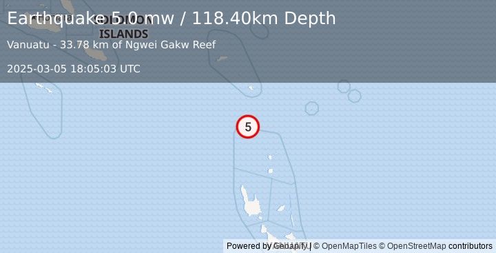 Earthquake SANTA CRUZ ISLANDS (5.0 mw) (2025-03-05 18:05:03 UTC)