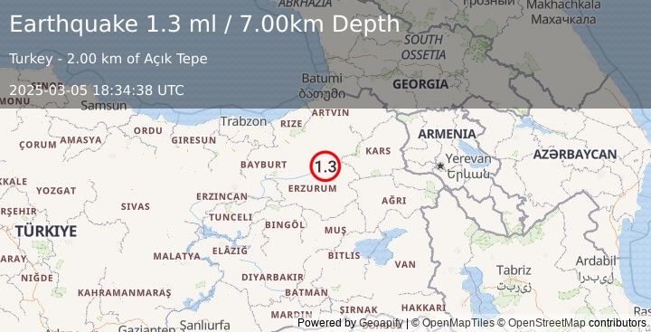 Earthquake EASTERN TURKEY (1.3 ml) (2025-03-05 18:34:38 UTC)