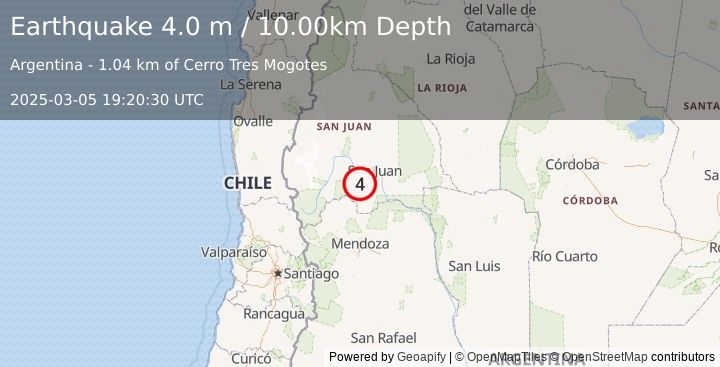 Earthquake SAN JUAN, ARGENTINA (4.0 m) (2025-03-05 19:20:30 UTC)