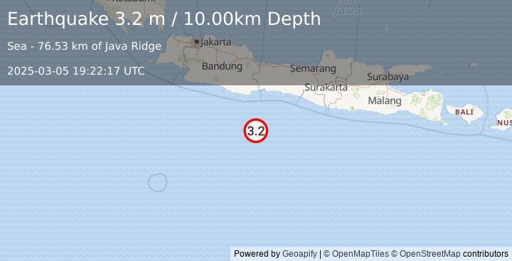 Earthquake JAVA, INDONESIA (3.2 m) (2025-03-05 19:22:17 UTC)