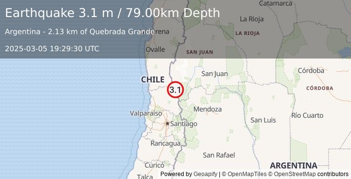 Earthquake SAN JUAN, ARGENTINA (3.1 m) (2025-03-05 19:29:30 UTC)