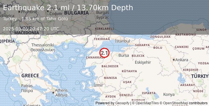 Earthquake WESTERN TURKEY (2.1 ml) (2025-03-05 20:47:20 UTC)