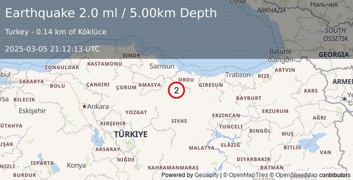 Earthquake CENTRAL TURKEY (2.0 ml) (2025-03-05 21:12:13 UTC)