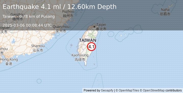 Earthquake TAIWAN (4.1 ml) (2025-03-06 00:08:44 UTC)